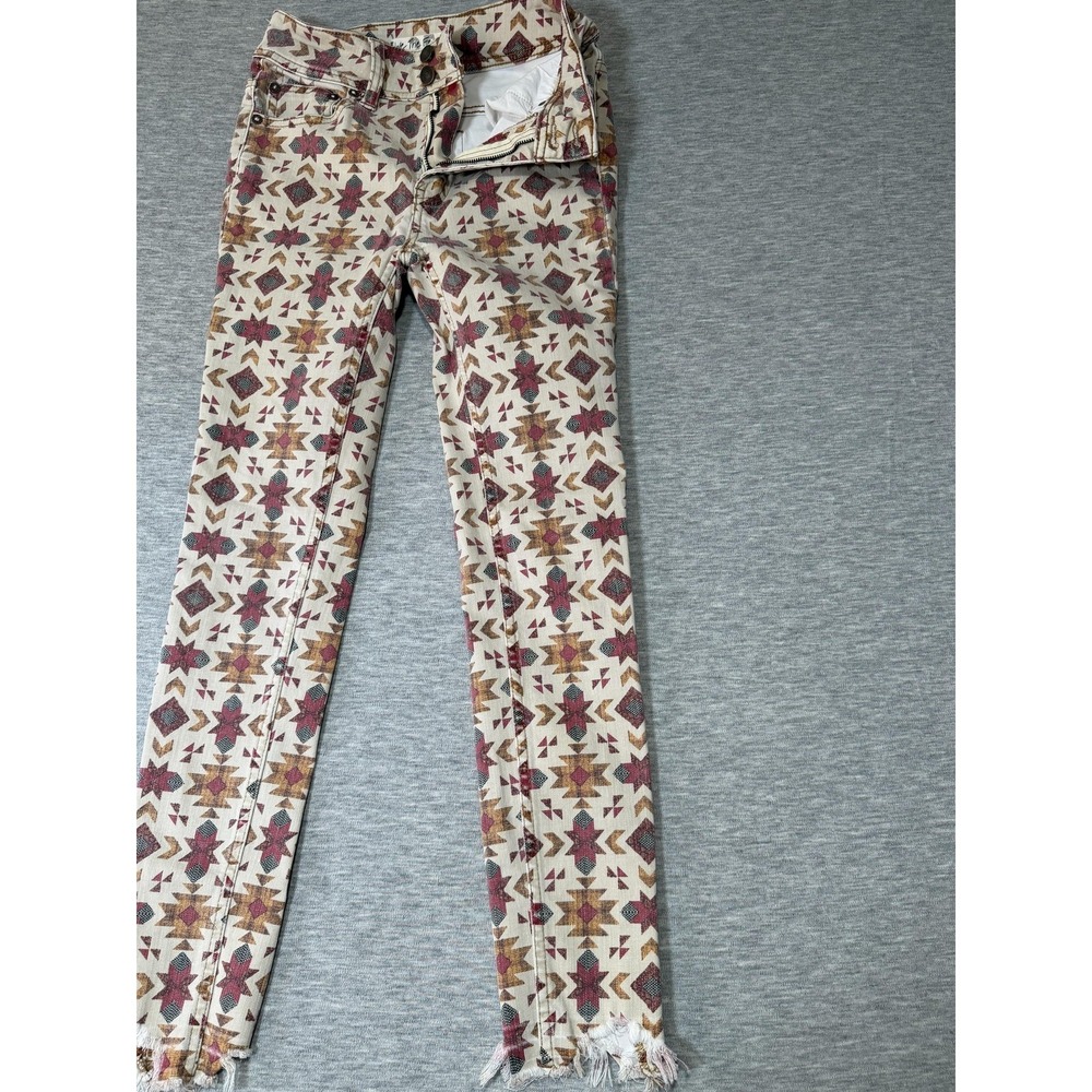 We The Free Jeans Womens 25 Multicolor Skinny Mid Rise Tribal Print Raw Hem‎ - Picture 2 of 14